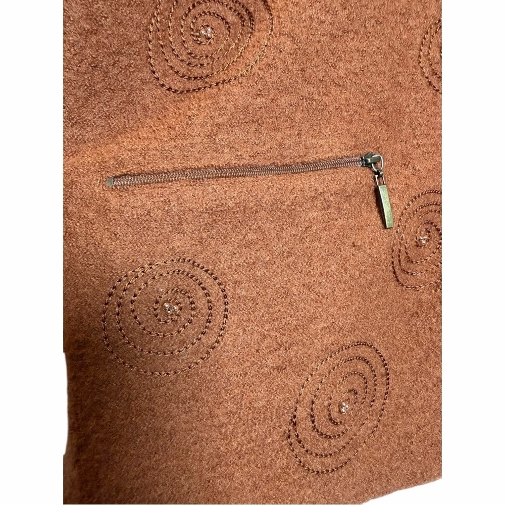 Boho Artisan 100% Wool Zip Jacket Embellished Brown Rust Statement Cardigan | XL - Picture 5 of 13